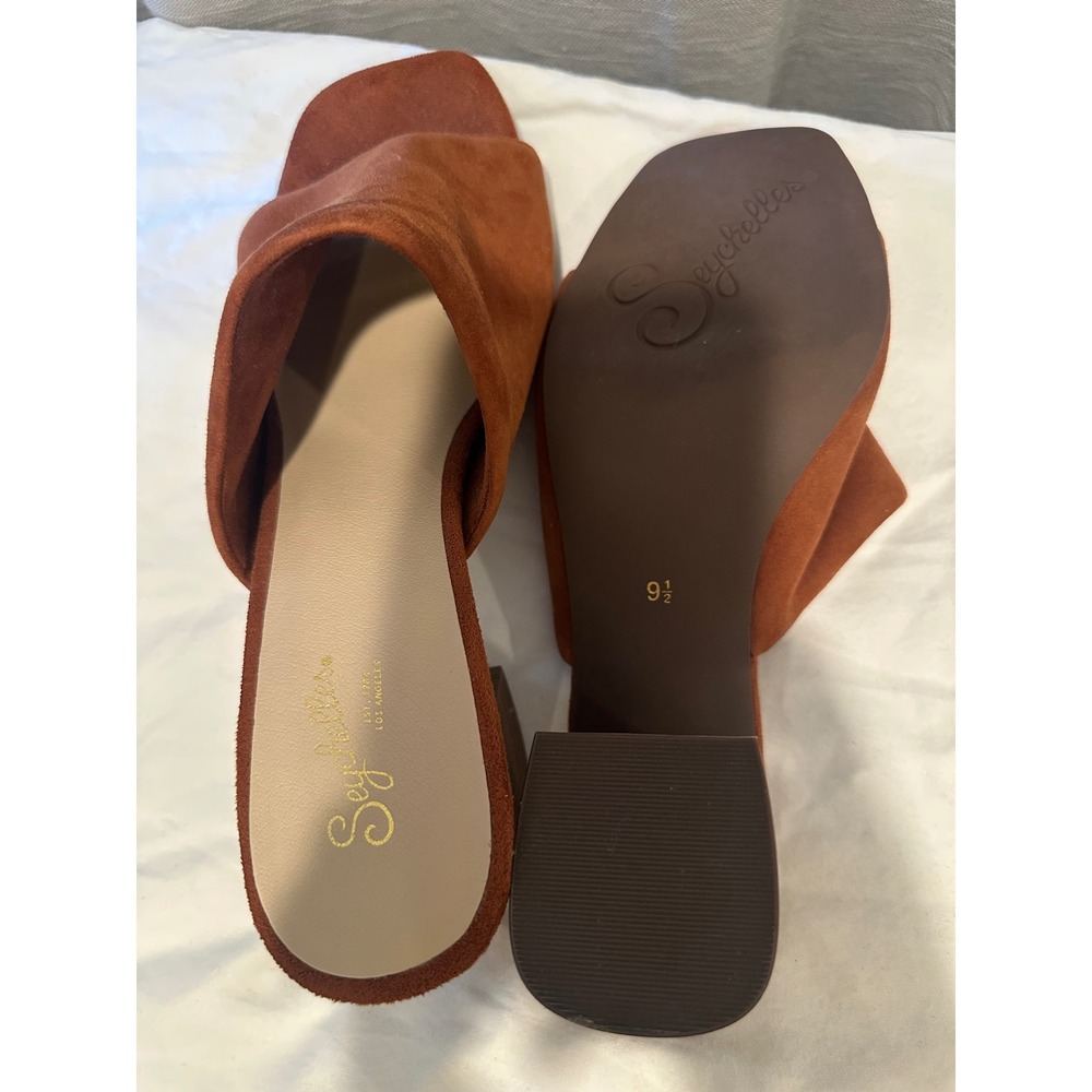 Seychelles Womens 9.5 Rust Brown Suede Block Heel Slide Mules Sandals - Picture 5 of 5